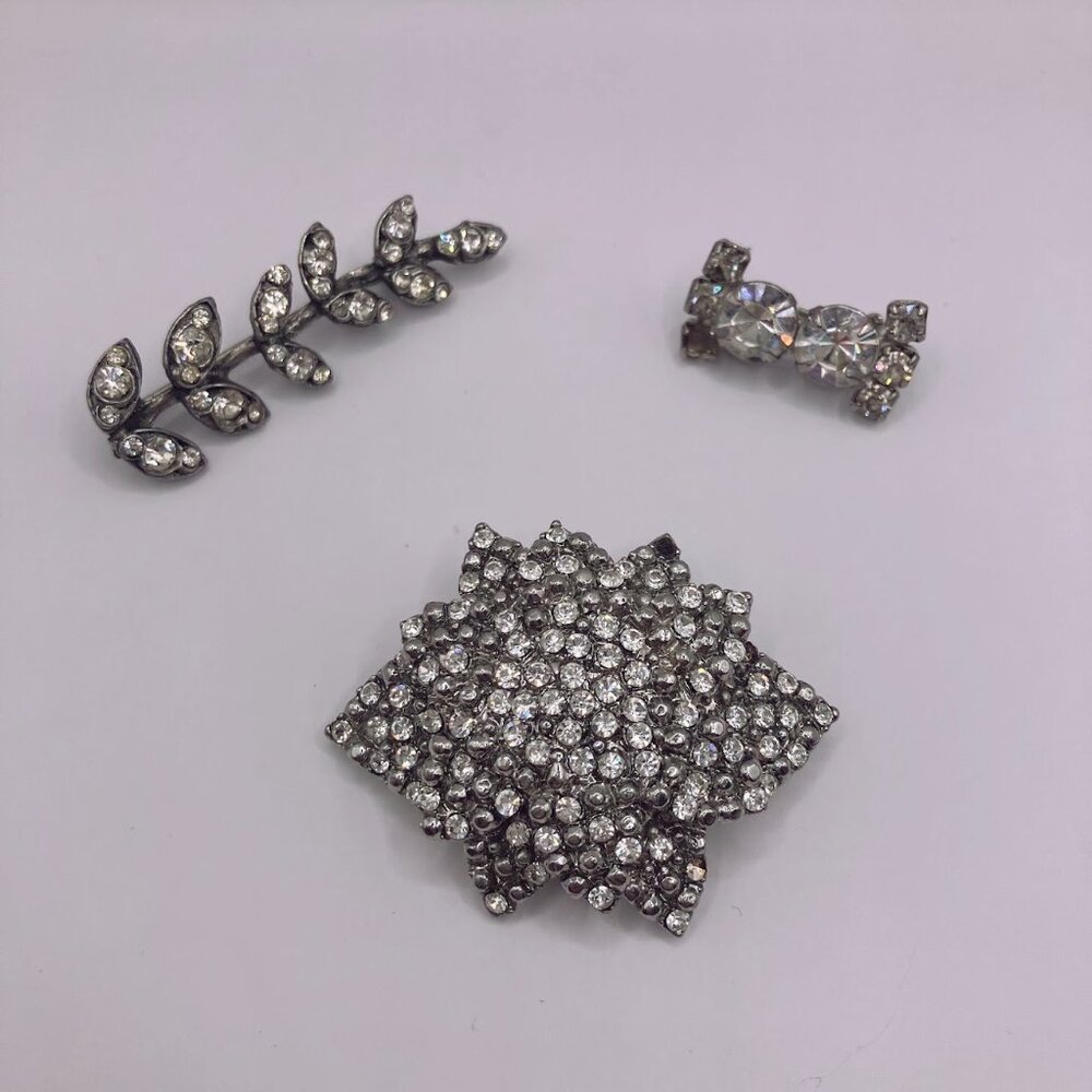 Lot of 3 Vintage Rhinestone Brooches Pins